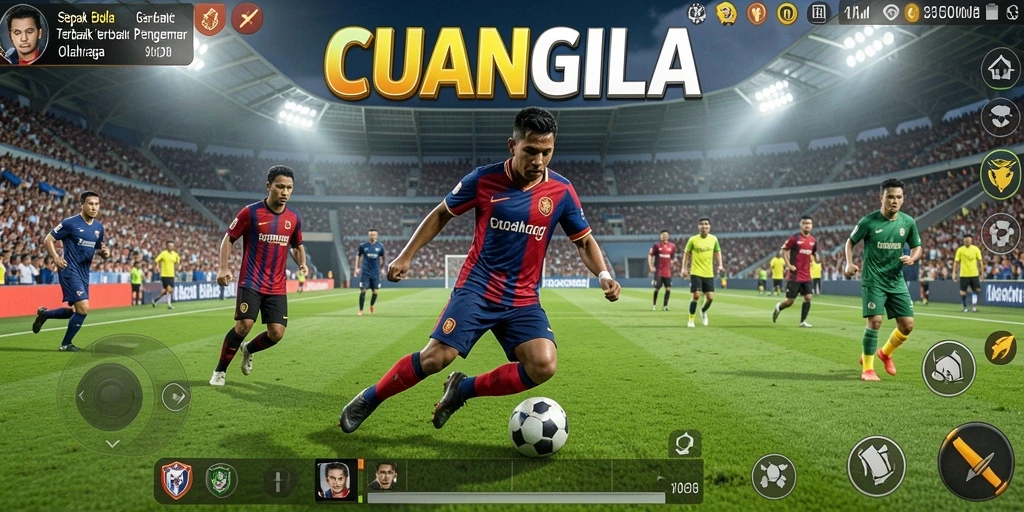 Tangkapan layar gameplay CUANGILA menampilkan aksi sepak bola yang mendebarkan.