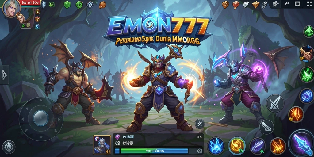 Screenshot gameplay EMON777 menampilkan aksi pertarungan epik dalam dunia MMORPG.