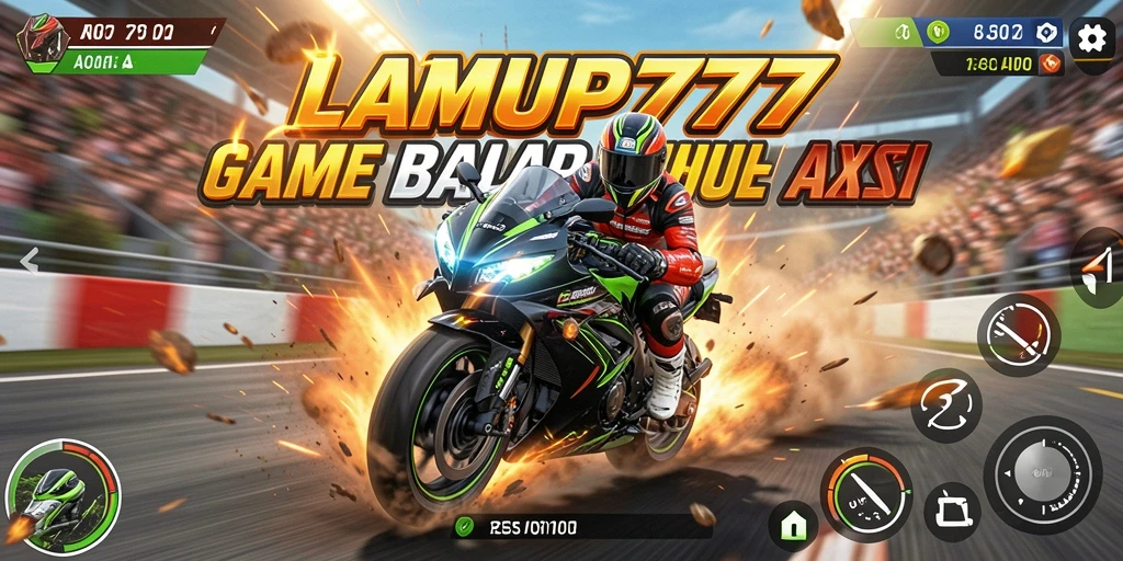 Tampilan menarik dari gameplay seru LAMPU777 saat balapan motor.