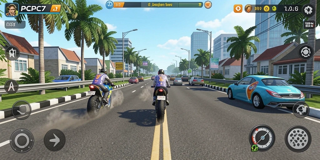 Tampilan gameplay balapan seru di PCPC7, penuh aksi dan adrenalin.