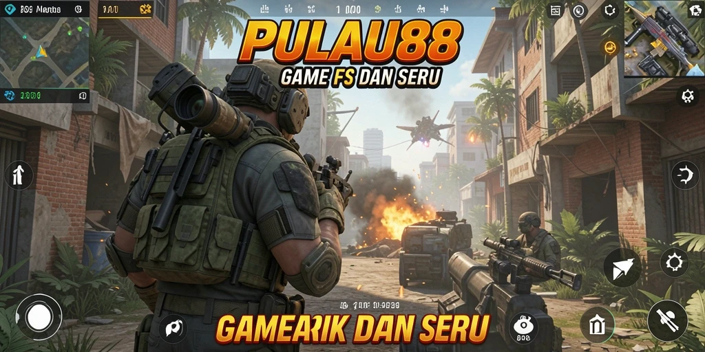 Screenshot game PULAU88 dengan aksi pertempuran FPS yang seru.