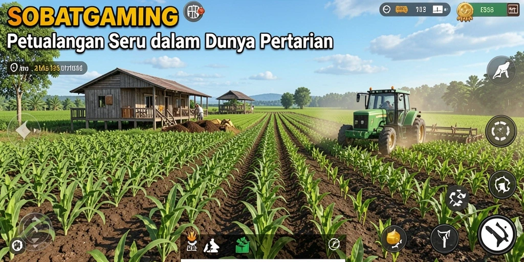Screenshot gameplay SOBATGAMING yang menampilkan ladang penuh tanaman.